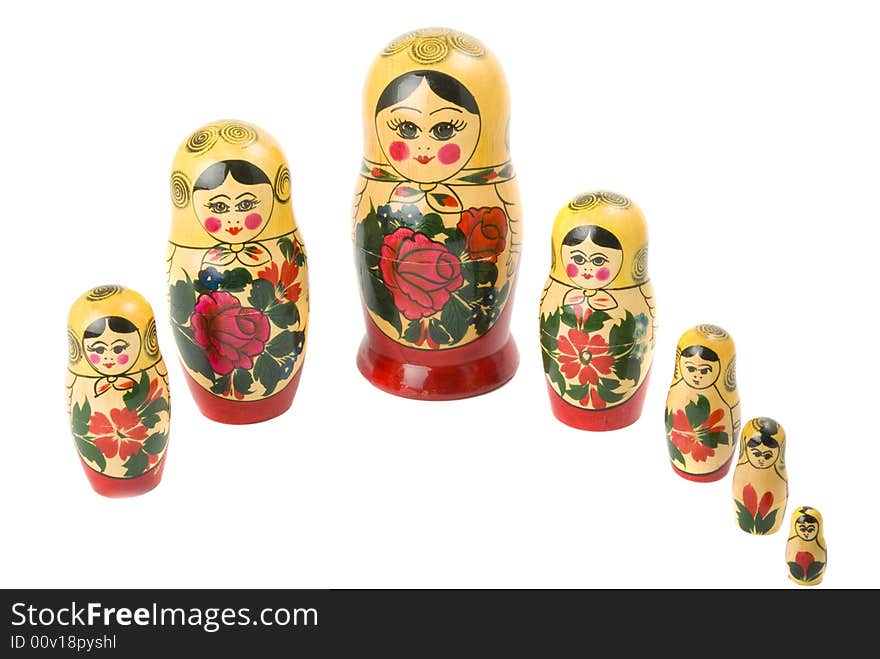 Russian traditional wooden doll. White background. Two light source. Russian traditional wooden doll. White background. Two light source.