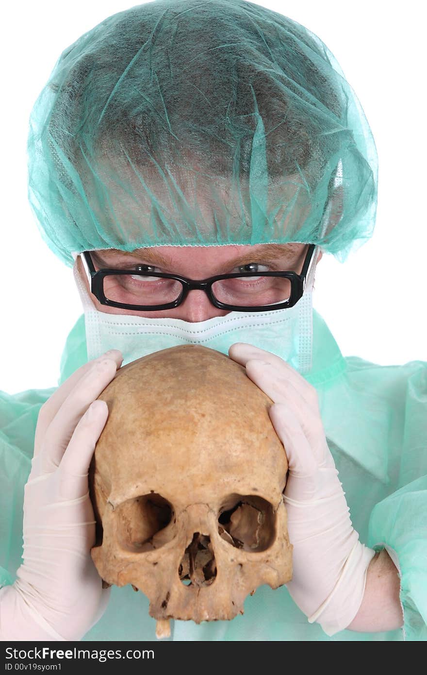 Surgeon with skull