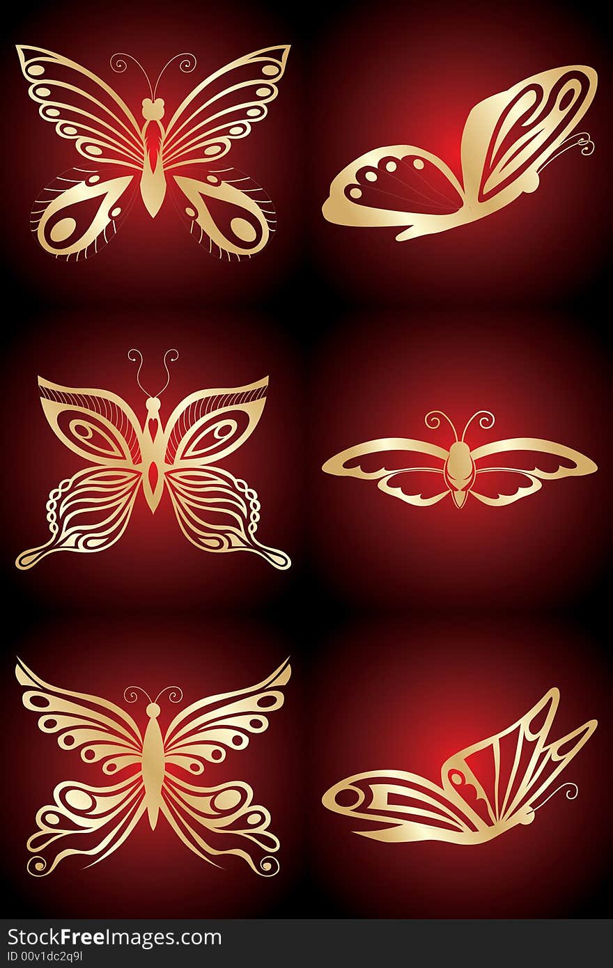 Golden butterfly, red backgrounds, fauna