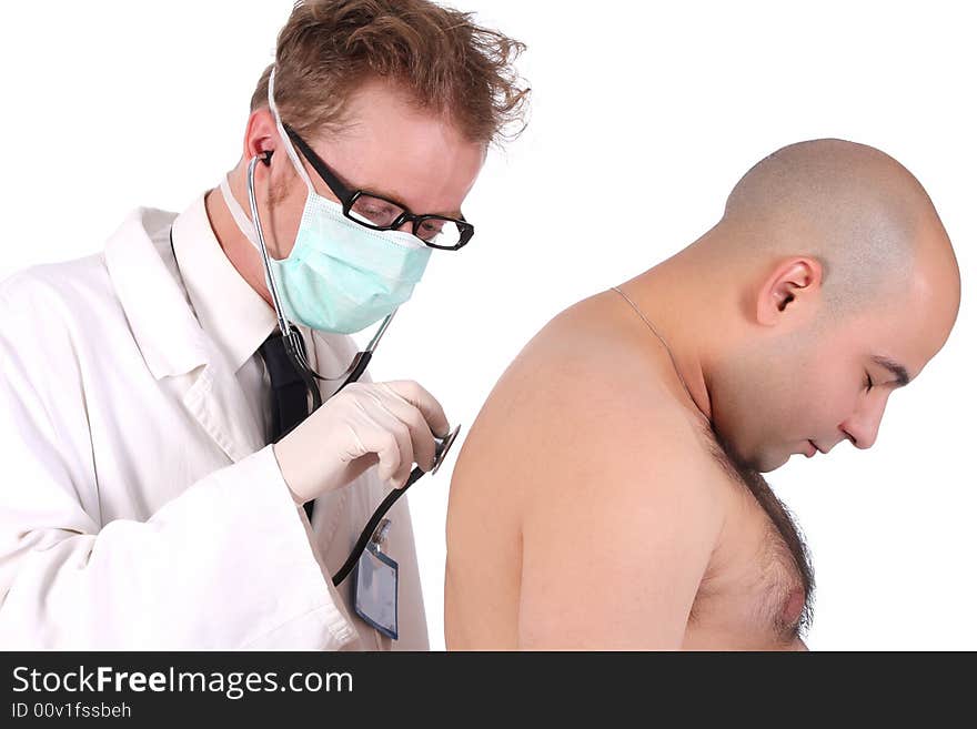 Details funny doctor checking a patient with stethoscope