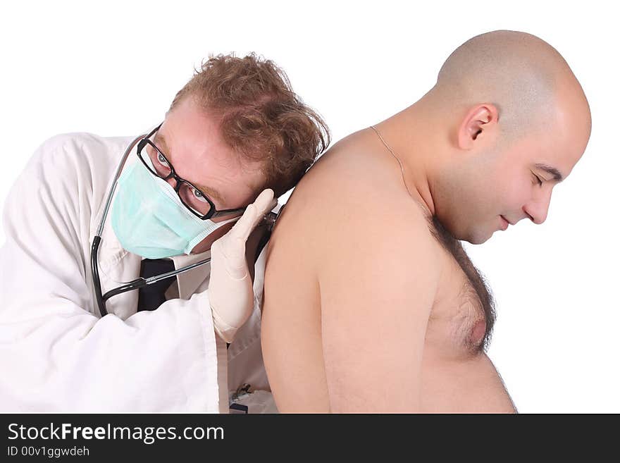 Details funny doctor checking a patient with stethoscope