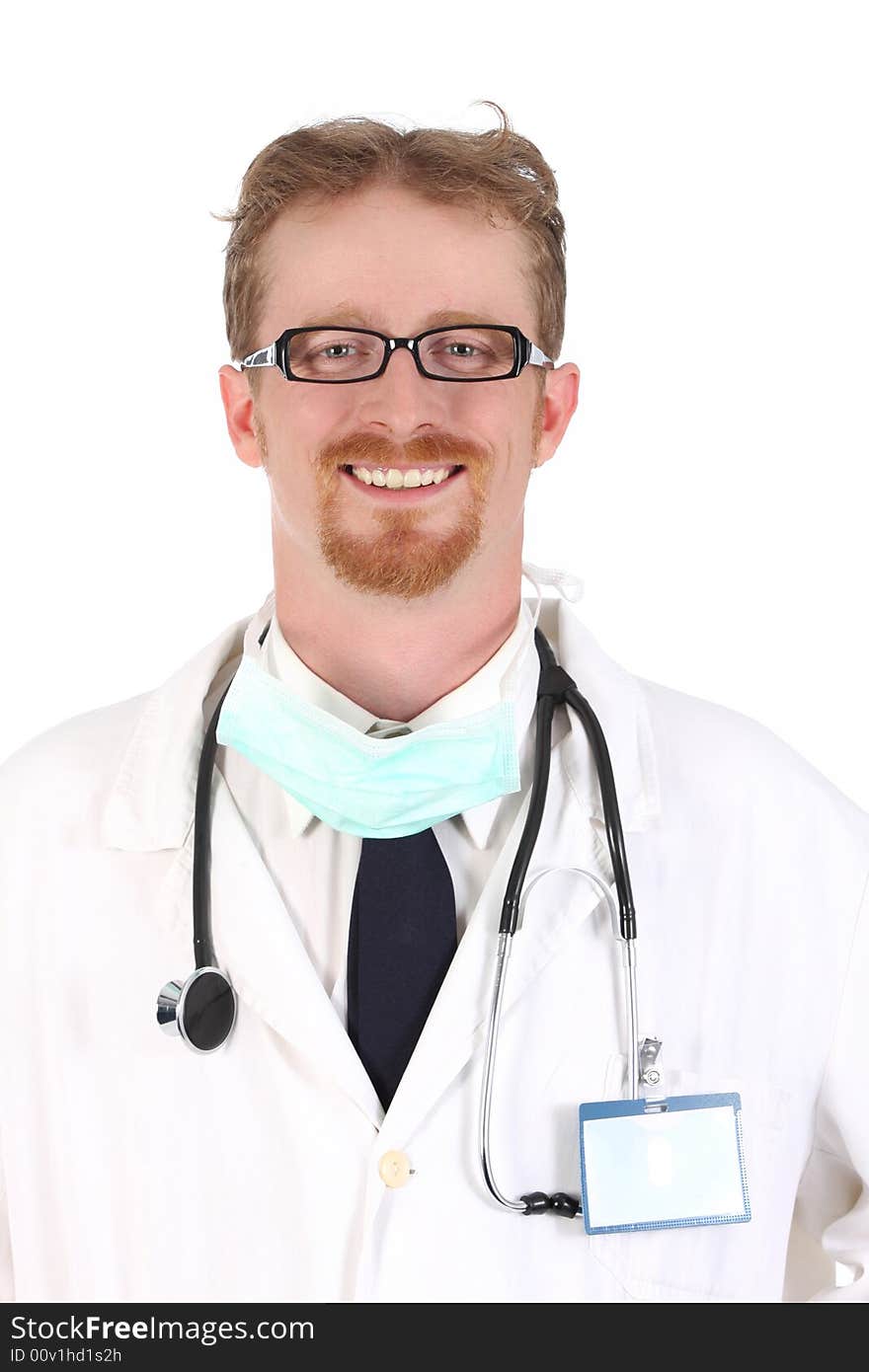 Portrait of smiling doctor on white background