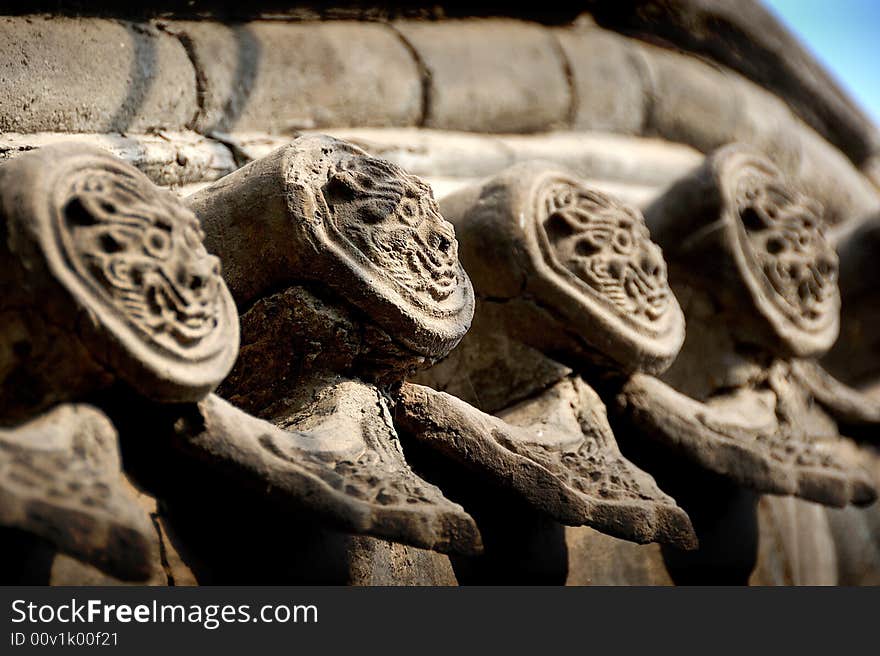 the tiles with pattern from the eaves of Chinese buildings