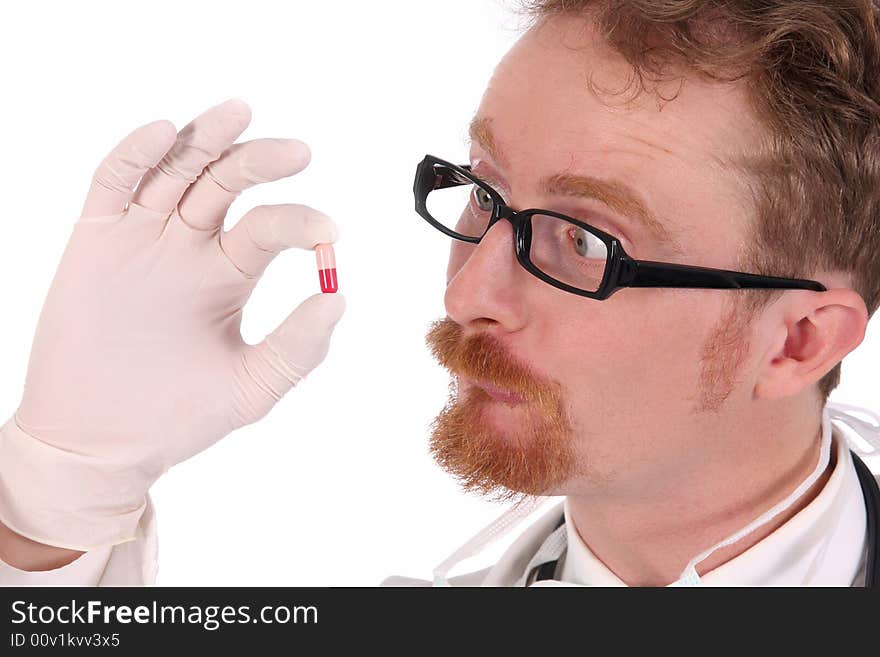 Doctor with tablet on white background