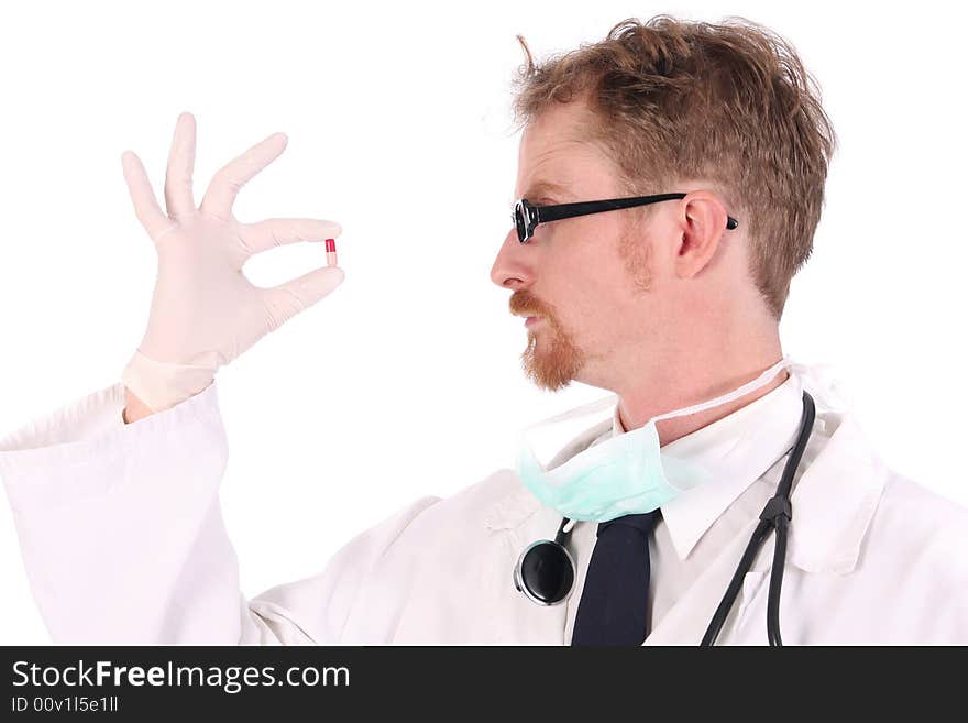 Doctor with tablet on white background