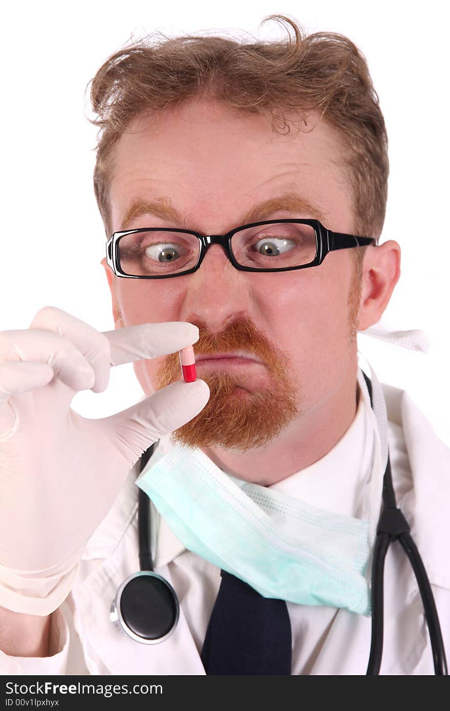 Doctor with tablet on white background