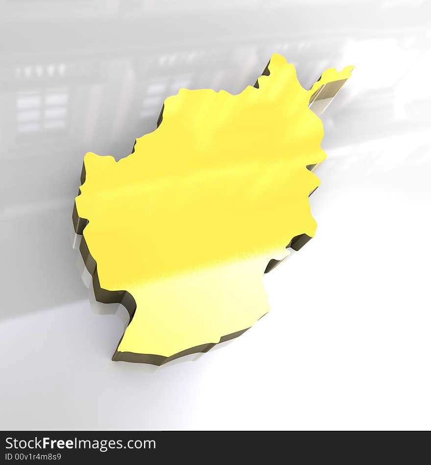 3d Golden Map Of Afghanistan