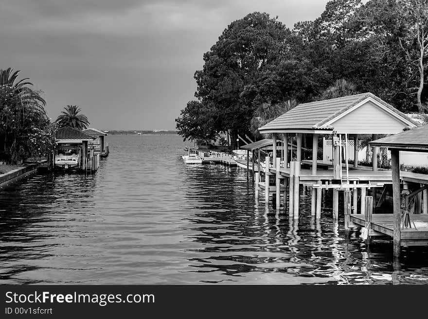 Waterway, docks, and river