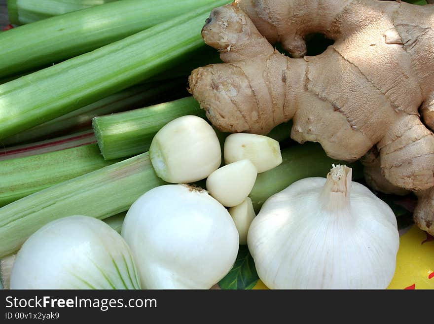 Rhubarb onion ginger and garlic for chatni