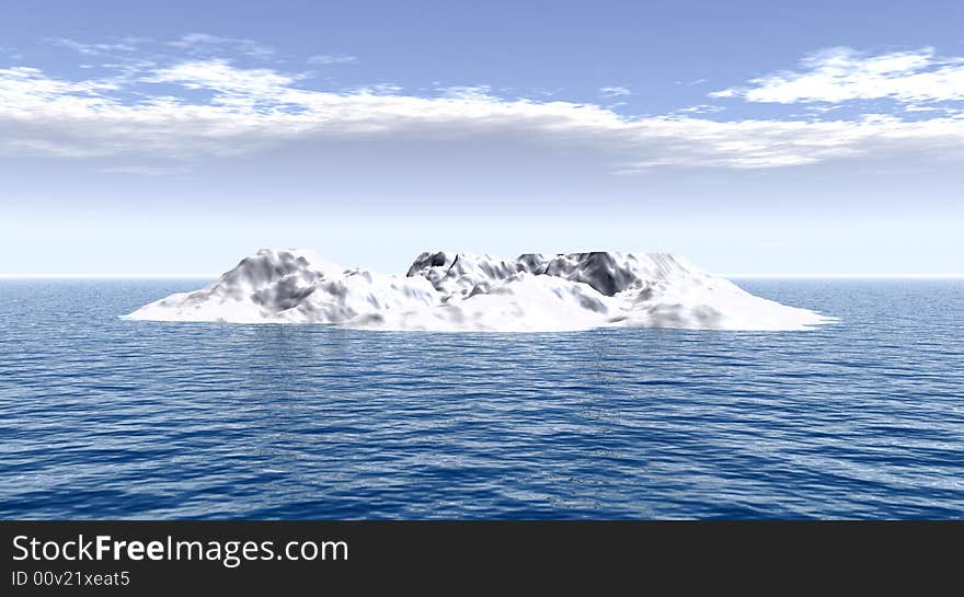 The big iceberg on  the open ocean - 3d landscape scene.