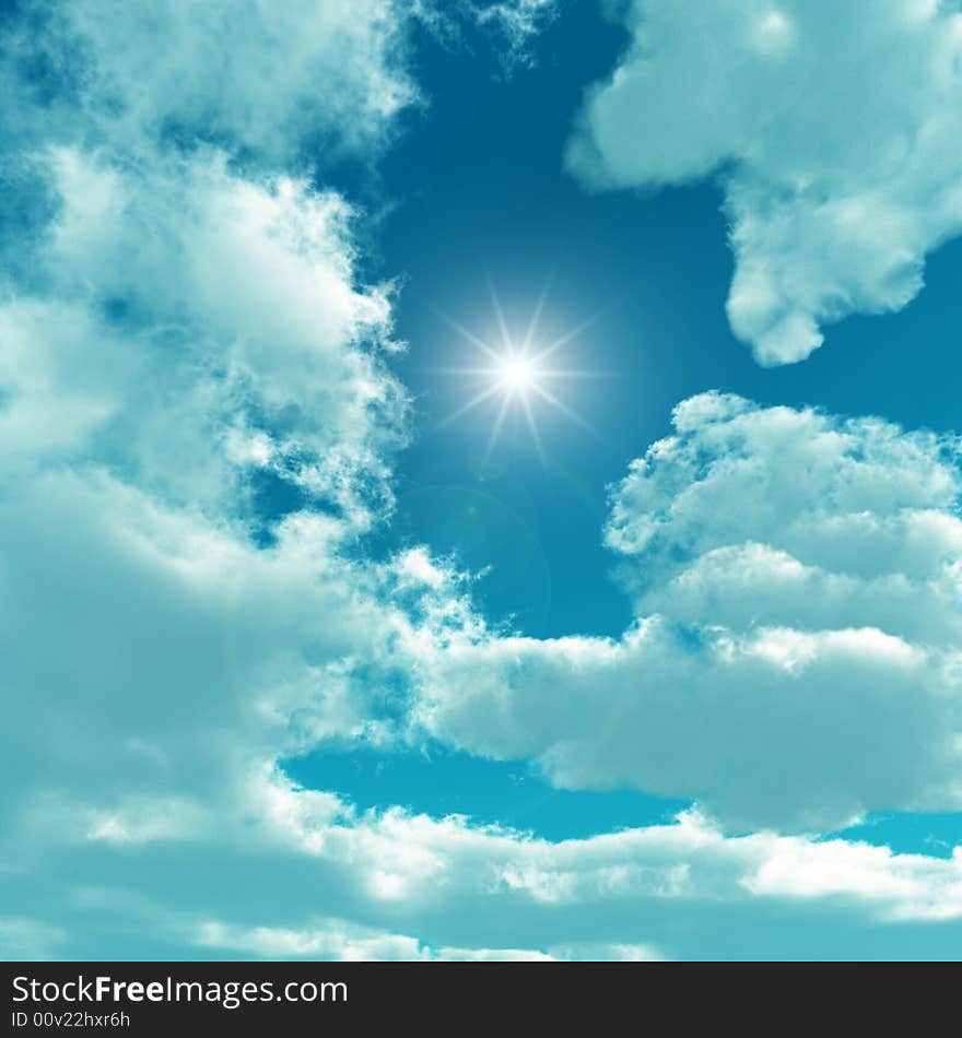 Blue sky with white clouds - digital artwork.