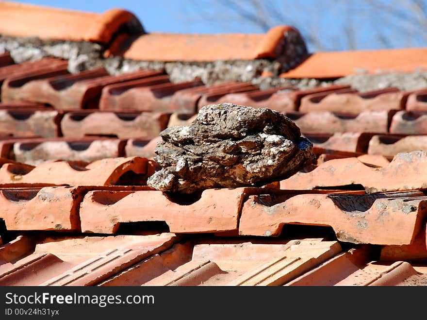 Old tile whit stone in Liguria, Italy