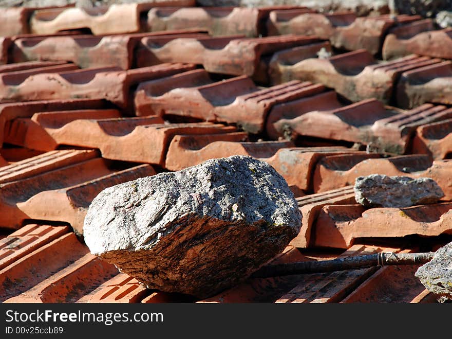 Old tile whit stone in Liguria, Italy