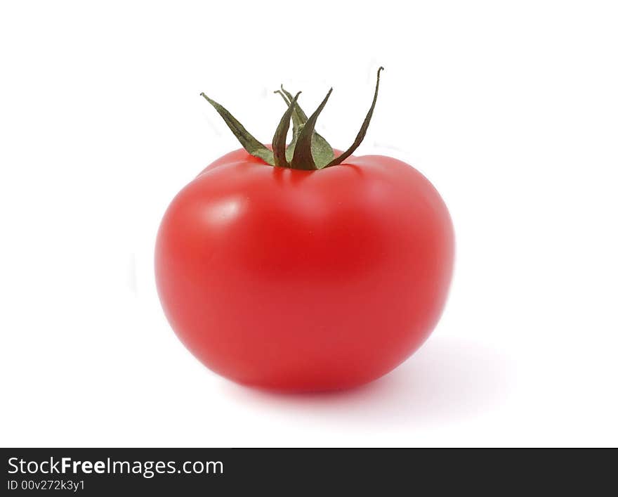 Red tomato on white background