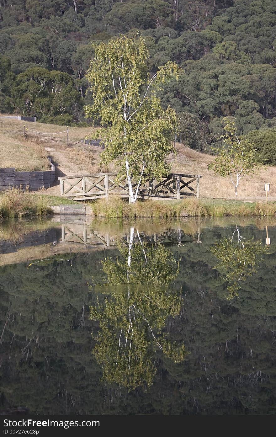 Landscape reflected on still lake. Landscape reflected on still lake