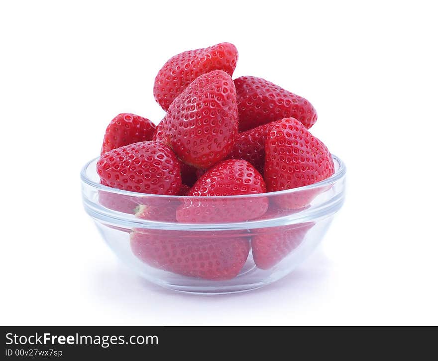 Red strawberries in the glass bowl. Red strawberries in the glass bowl