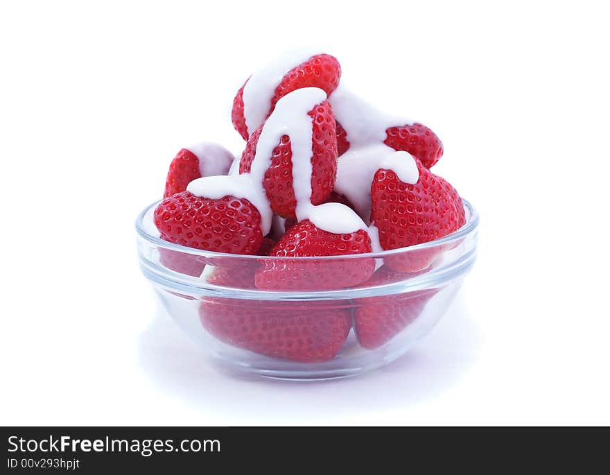 Red strawberries in glass bowl. Red strawberries in glass bowl