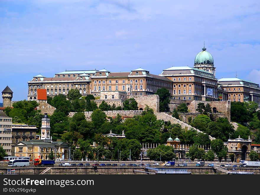 View of the royal palace and castle hill in Budapest, Hungary.