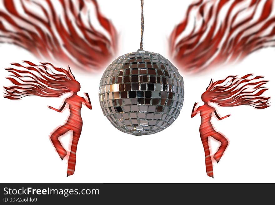 Girls dancing under a disco ball with clipping path. Girls dancing under a disco ball with clipping path