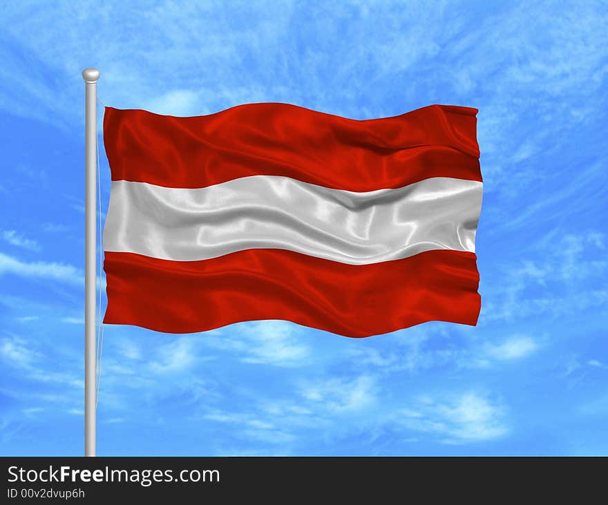 Illustration of waving Austrian flag on blue sky. Illustration of waving Austrian flag on blue sky