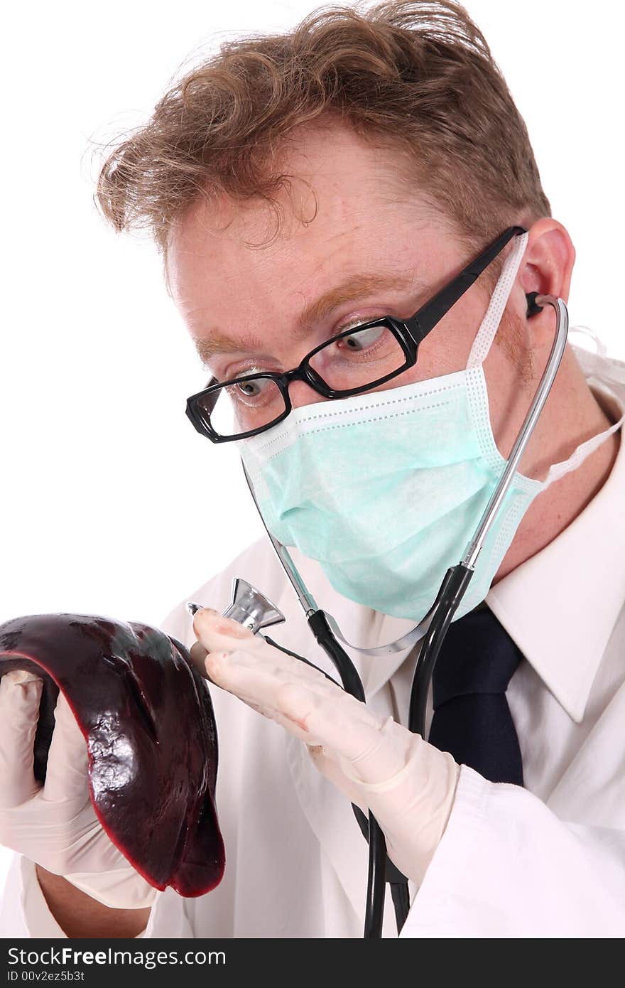 Details an doctor research meat on white background