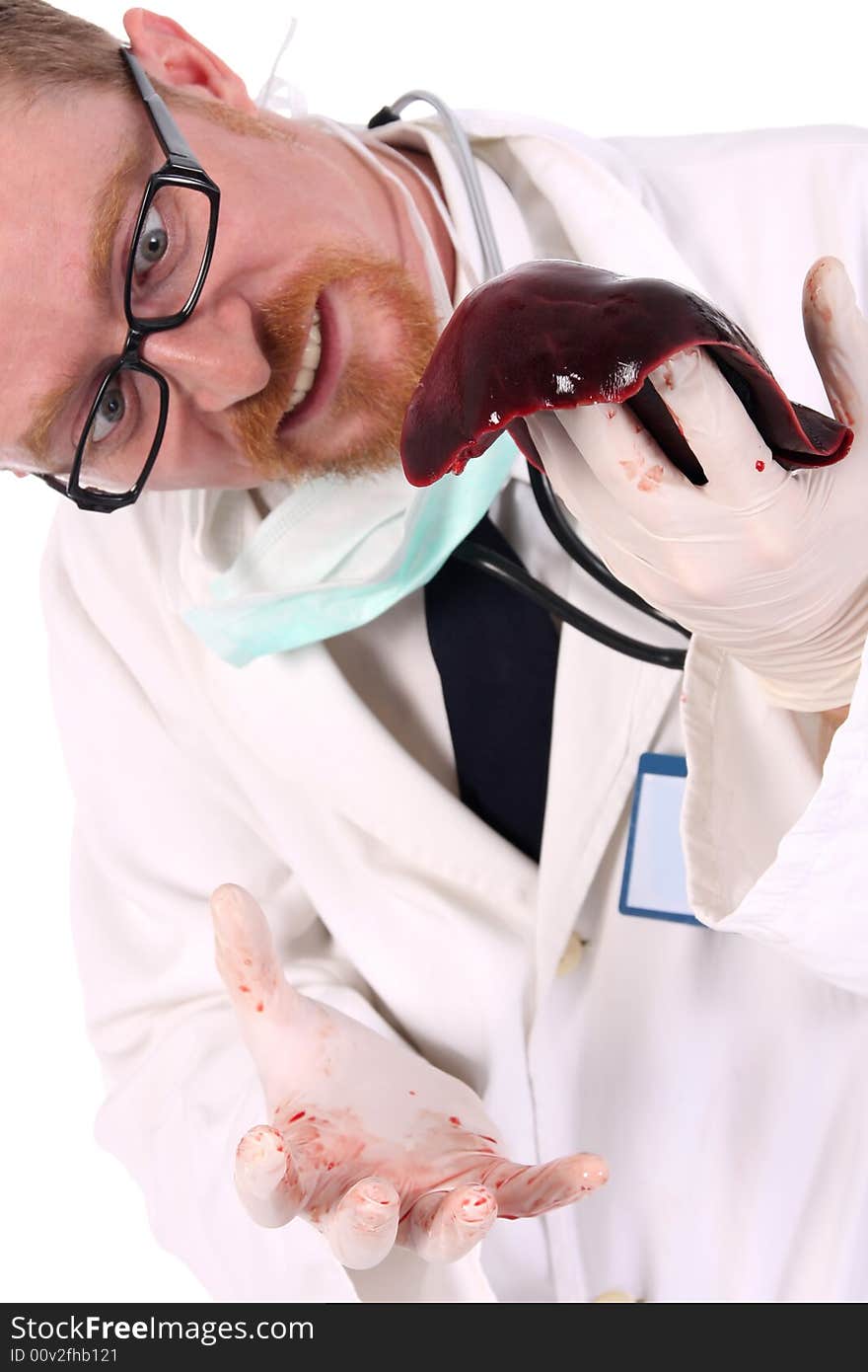 Details an doctor research meat on white background