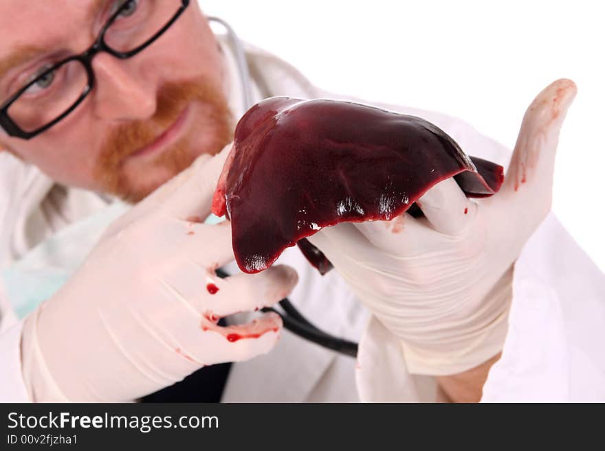 Details an doctor research meat on white background