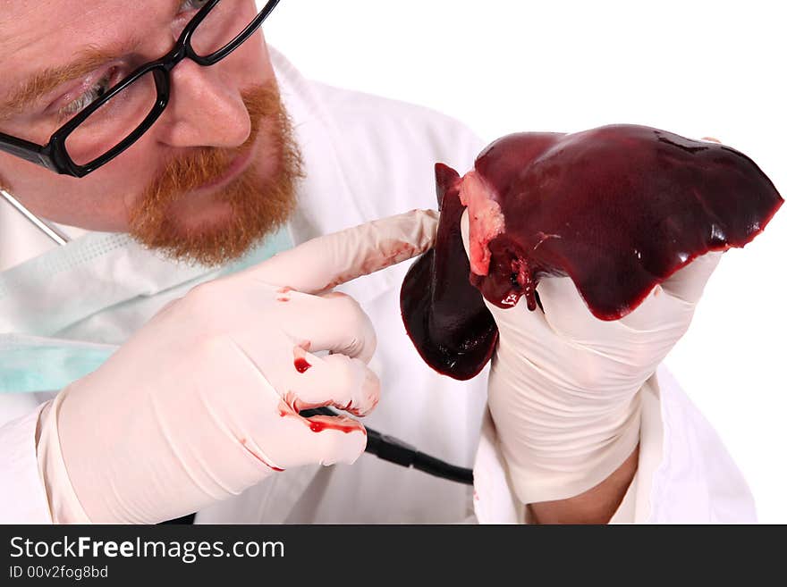 Details an doctor research meat on white background