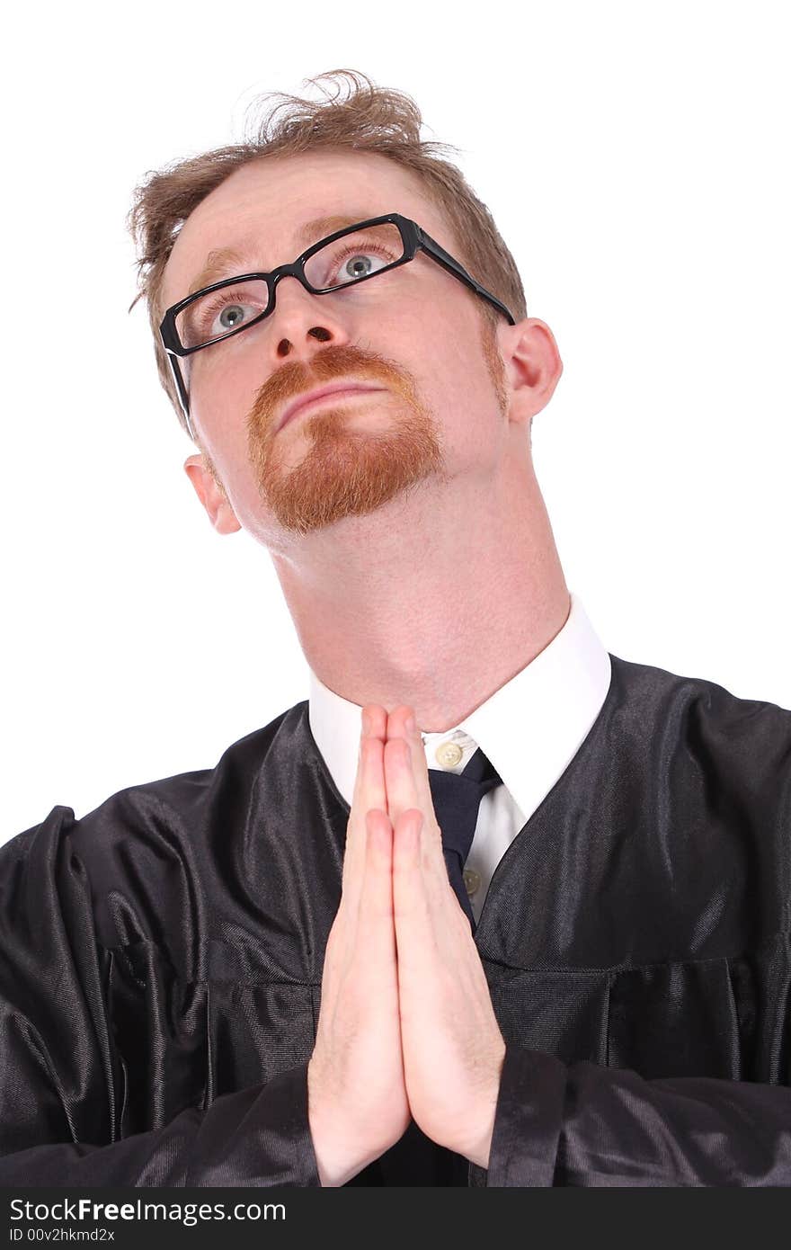 Man praying on white background