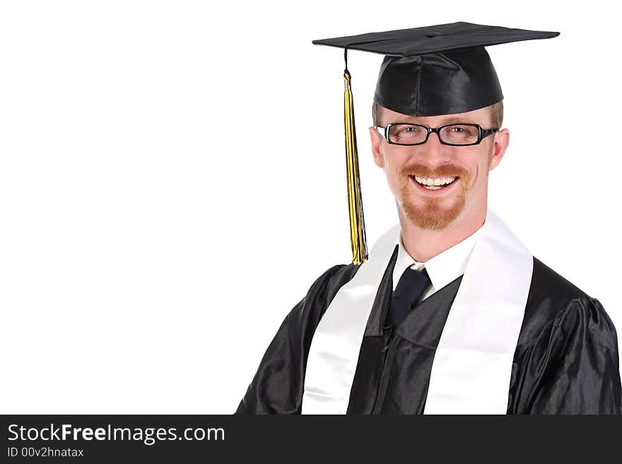 Happy graduation a young man on white background