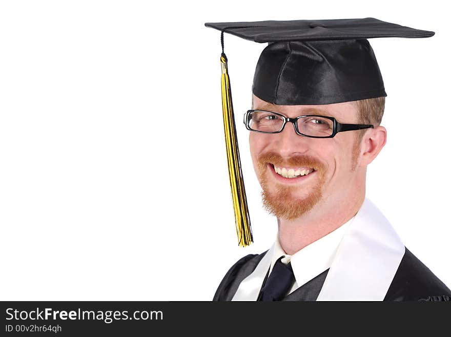 Happy graduation a young man on white background