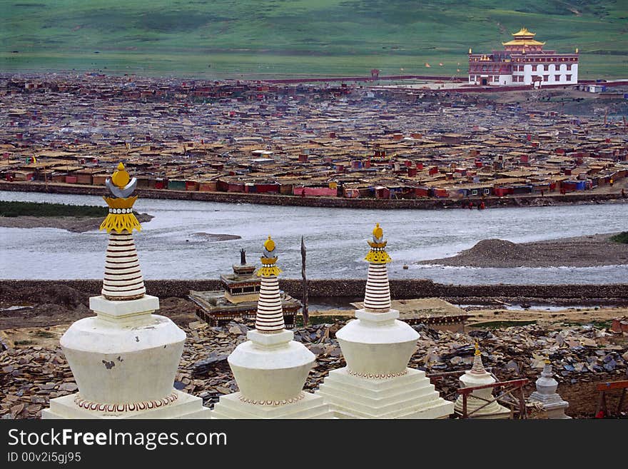 Landscape of a biggest buddhism school in yaqingsi, sichuan, china.