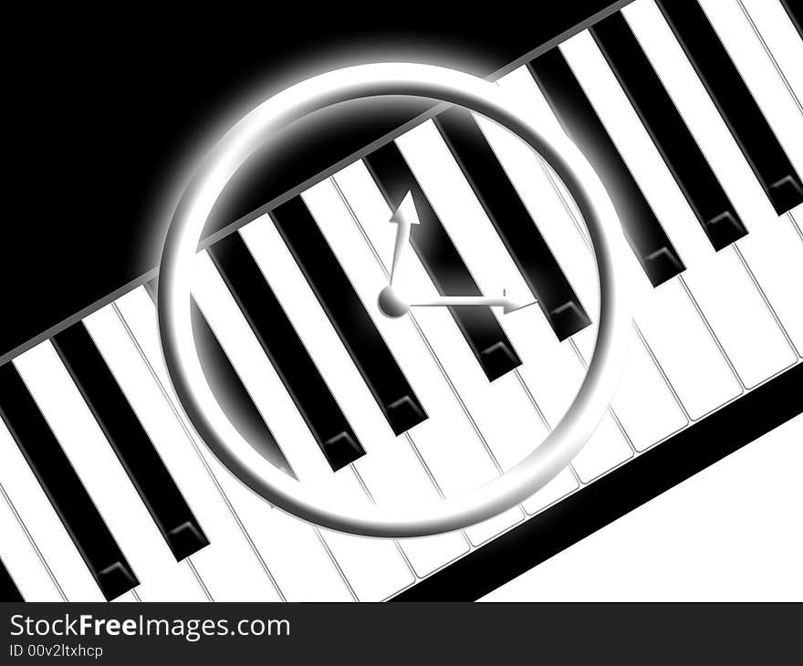 Hours on a background of keys of the piano. Hours on a background of keys of the piano