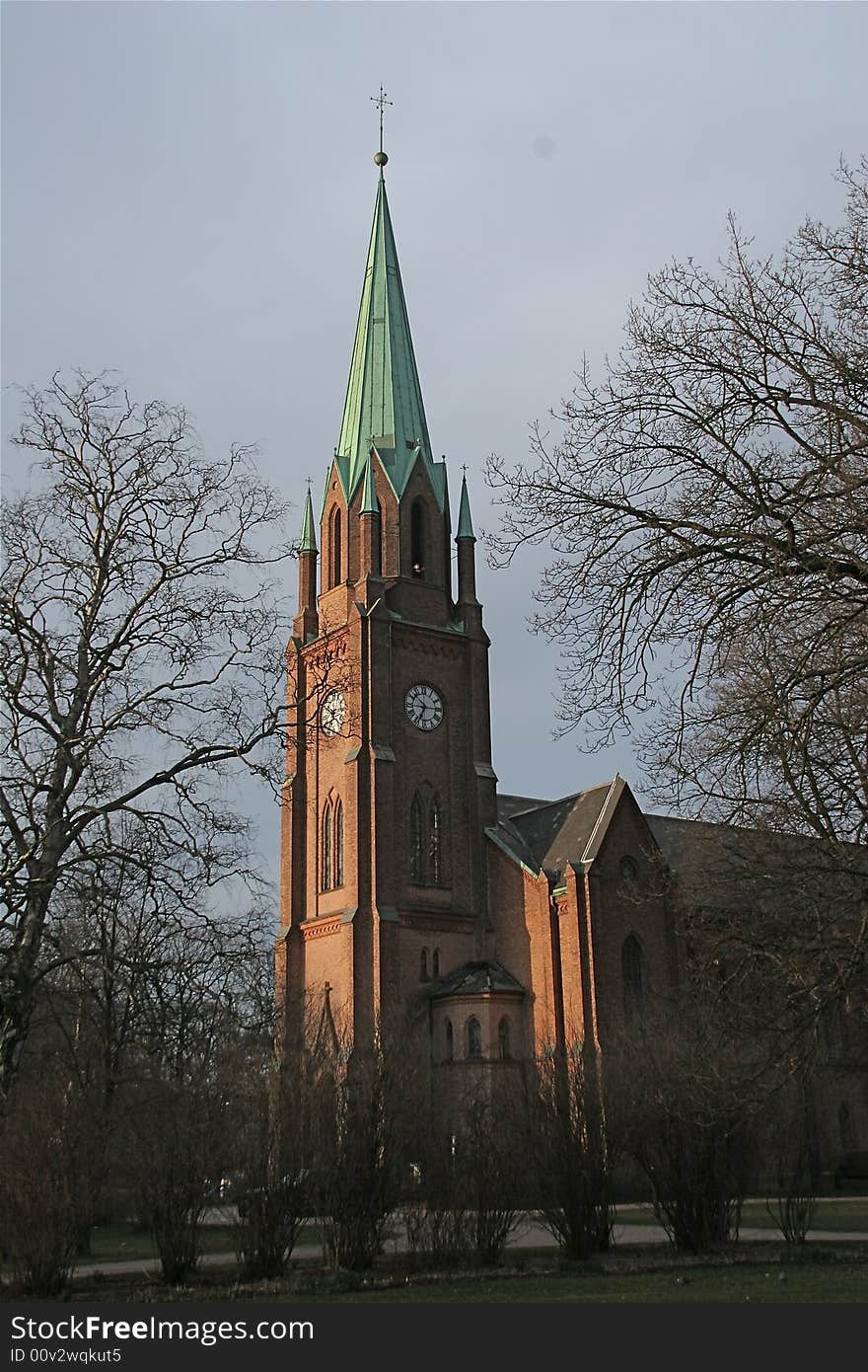 Fredrikstad cathedral, tower. Norwegian brick church. Fredrikstad cathedral, tower. Norwegian brick church