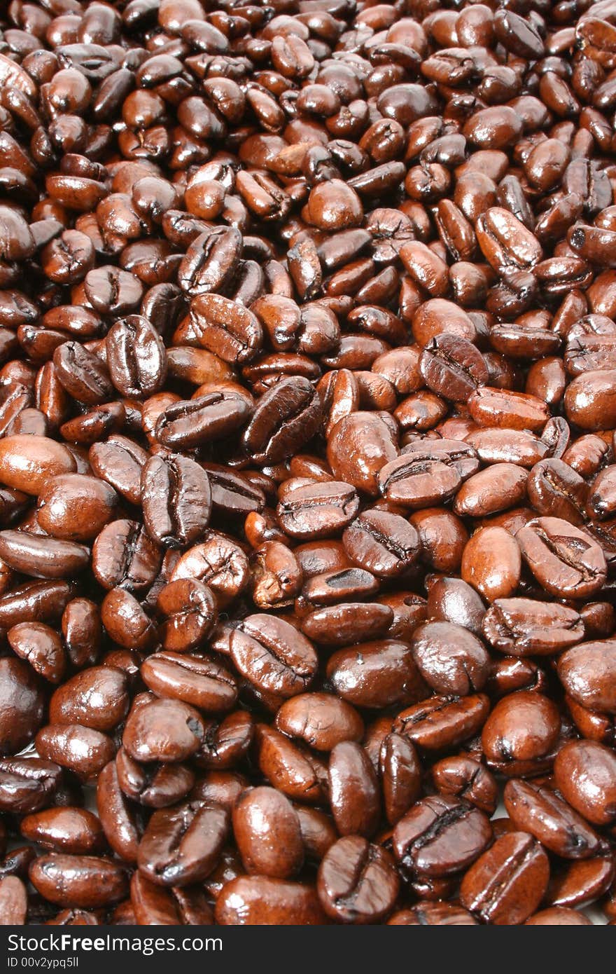 Dark and shiny French Roasted coffee beans background. View more of my coffee image collection.