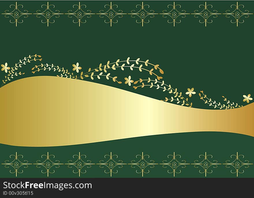 Golden decorations on green background. Golden decorations on green background