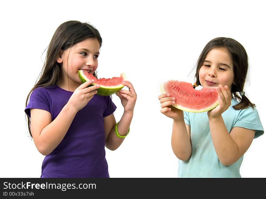 Two Girls Eating Watermelon