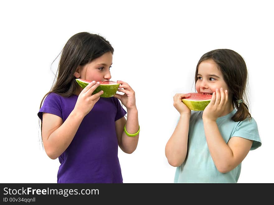 Two Girls Eating Watermelon