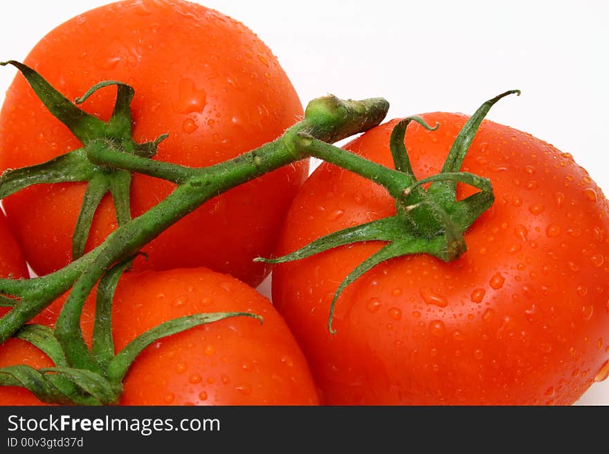 Close up on three fresh and juicy tomatoes