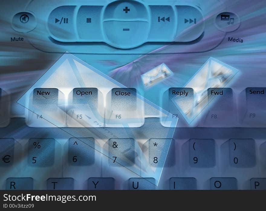 Negative of media computer with email abstract