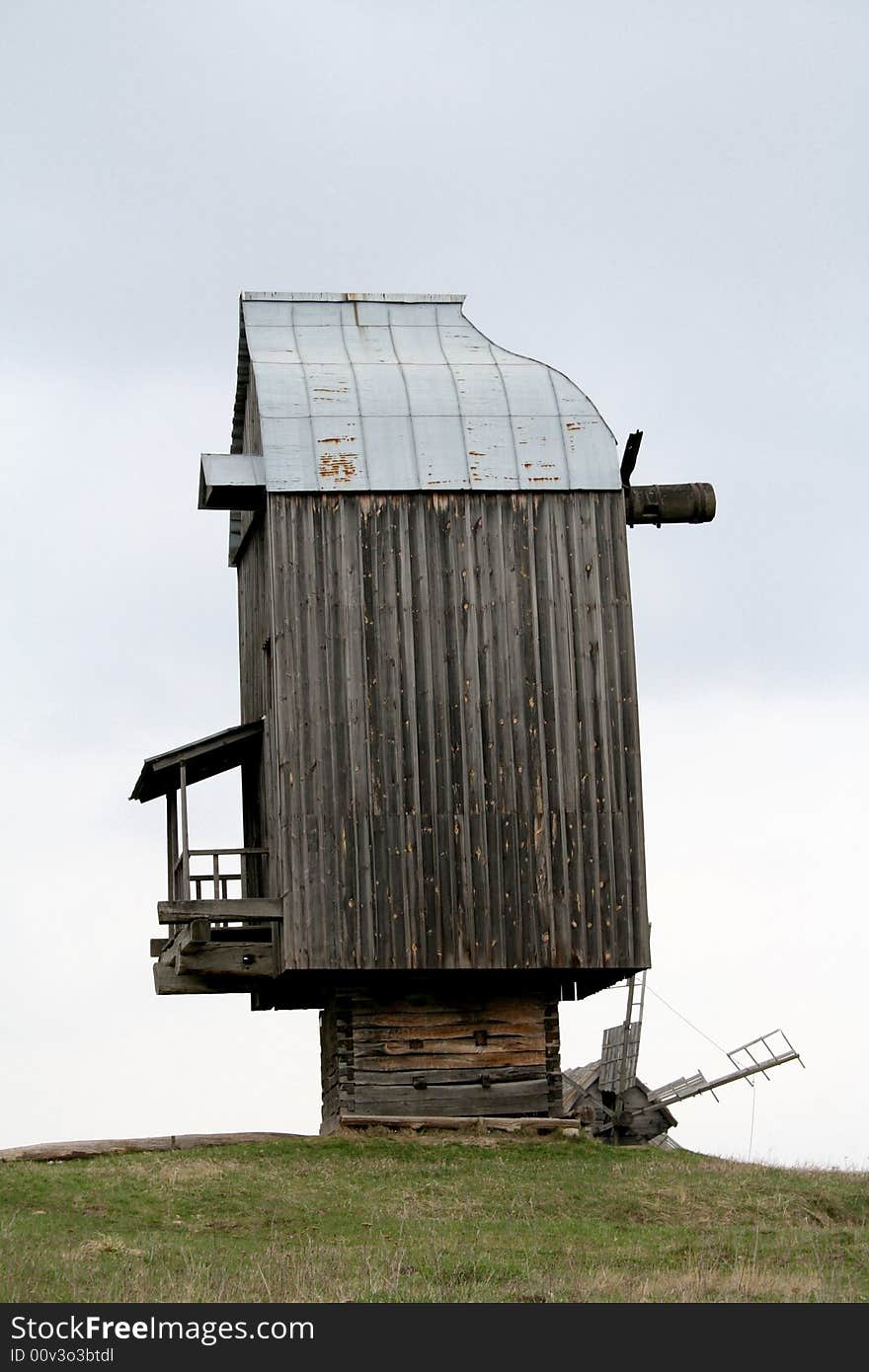 Traditional ukrainian wooden windmill without blades. Traditional ukrainian wooden windmill without blades