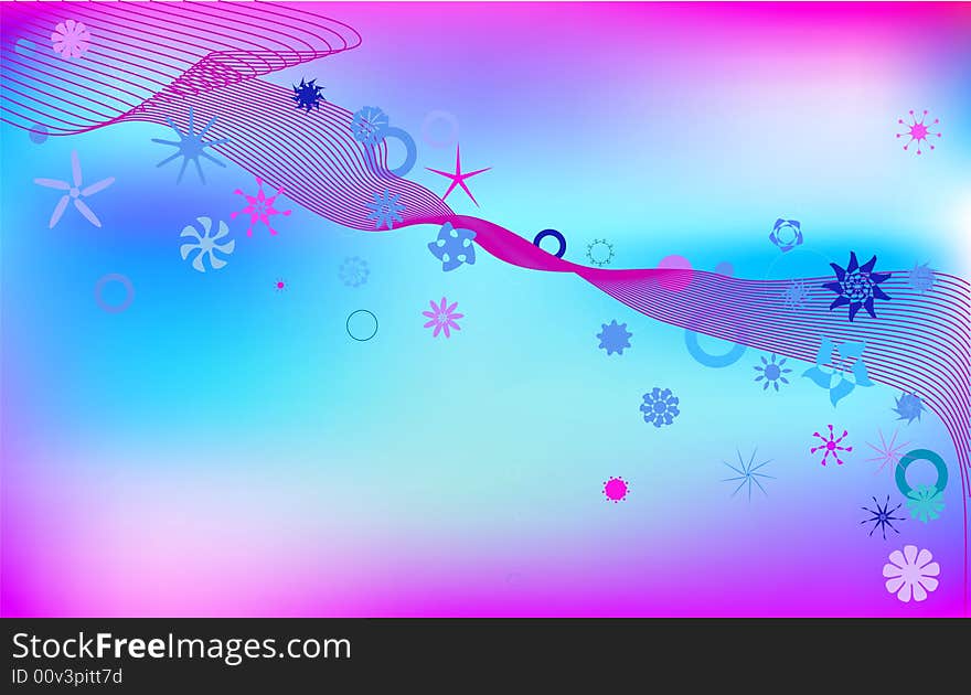 Blue and pink background with curly line