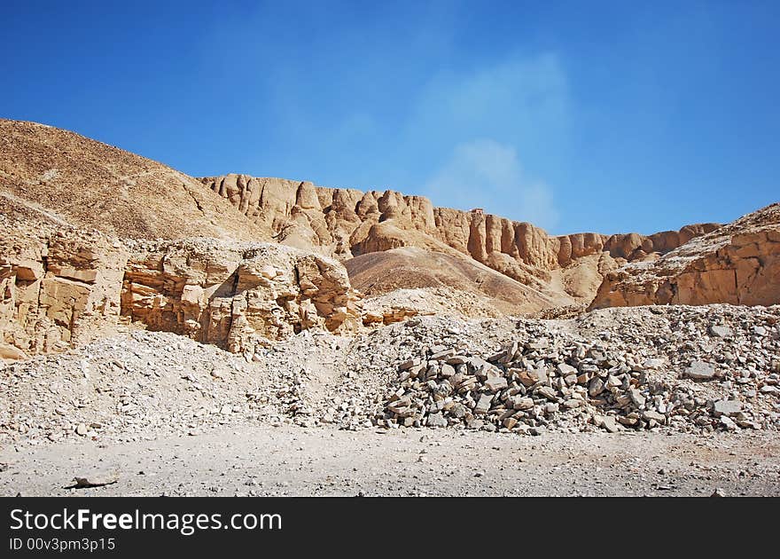 Orange rocks on the desert and the blue sky in egypt