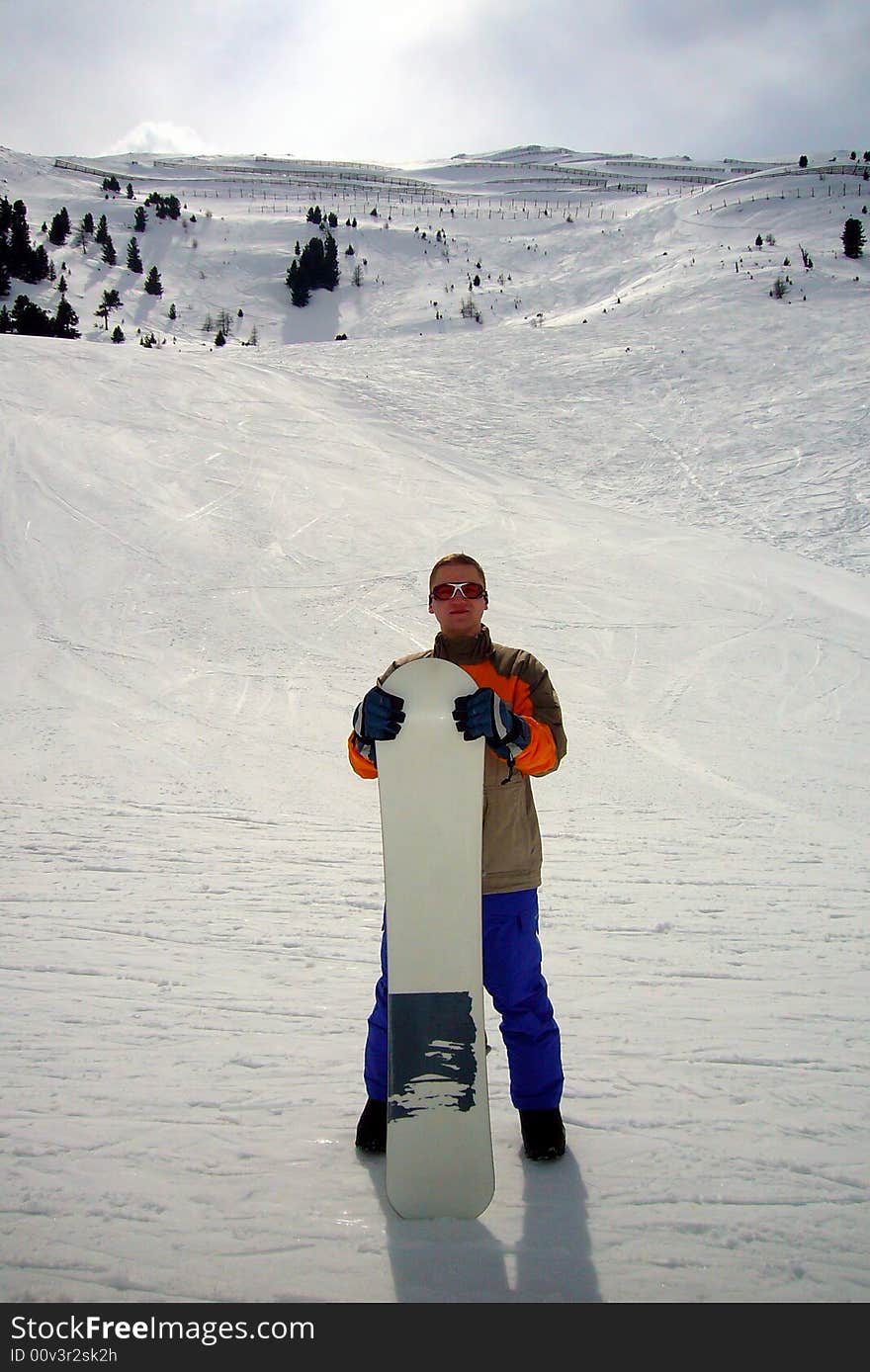 Snowboarder Standing On A Slope