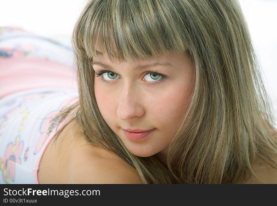 Portrait  woman on white background. Portrait  woman on white background