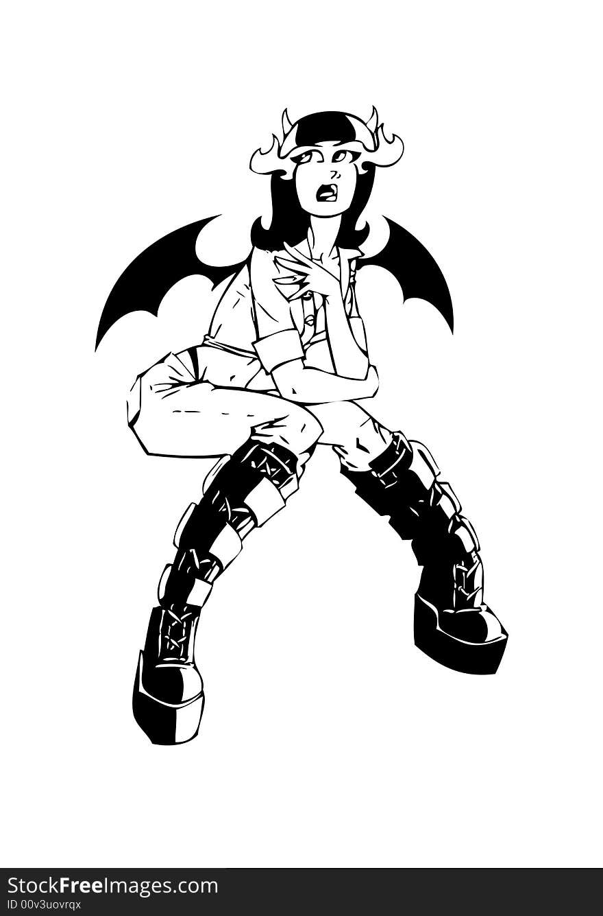 Black devil girl on the white background.