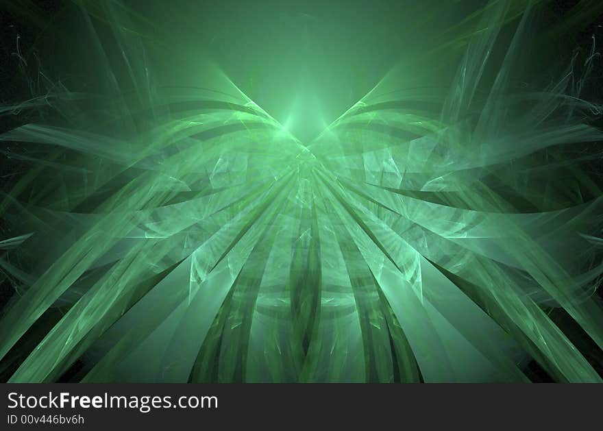 Abstract fractal streamers on black background - looks like a green sunset