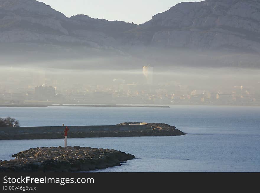 Marseille seaside with a polluted haze. Marseille seaside with a polluted haze.