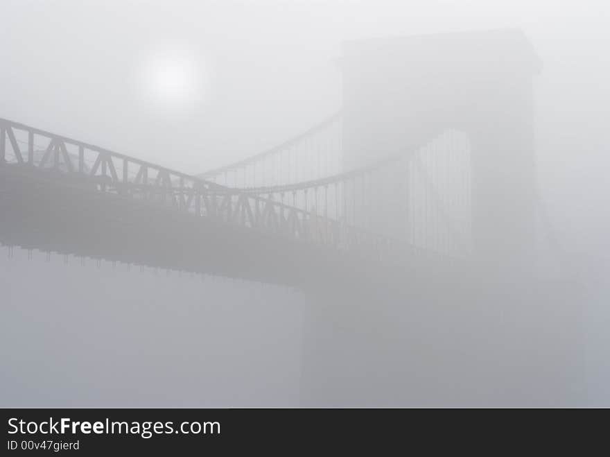 Fog on Masaryk bridge over the Saone in Lyon. Fog on Masaryk bridge over the Saone in Lyon