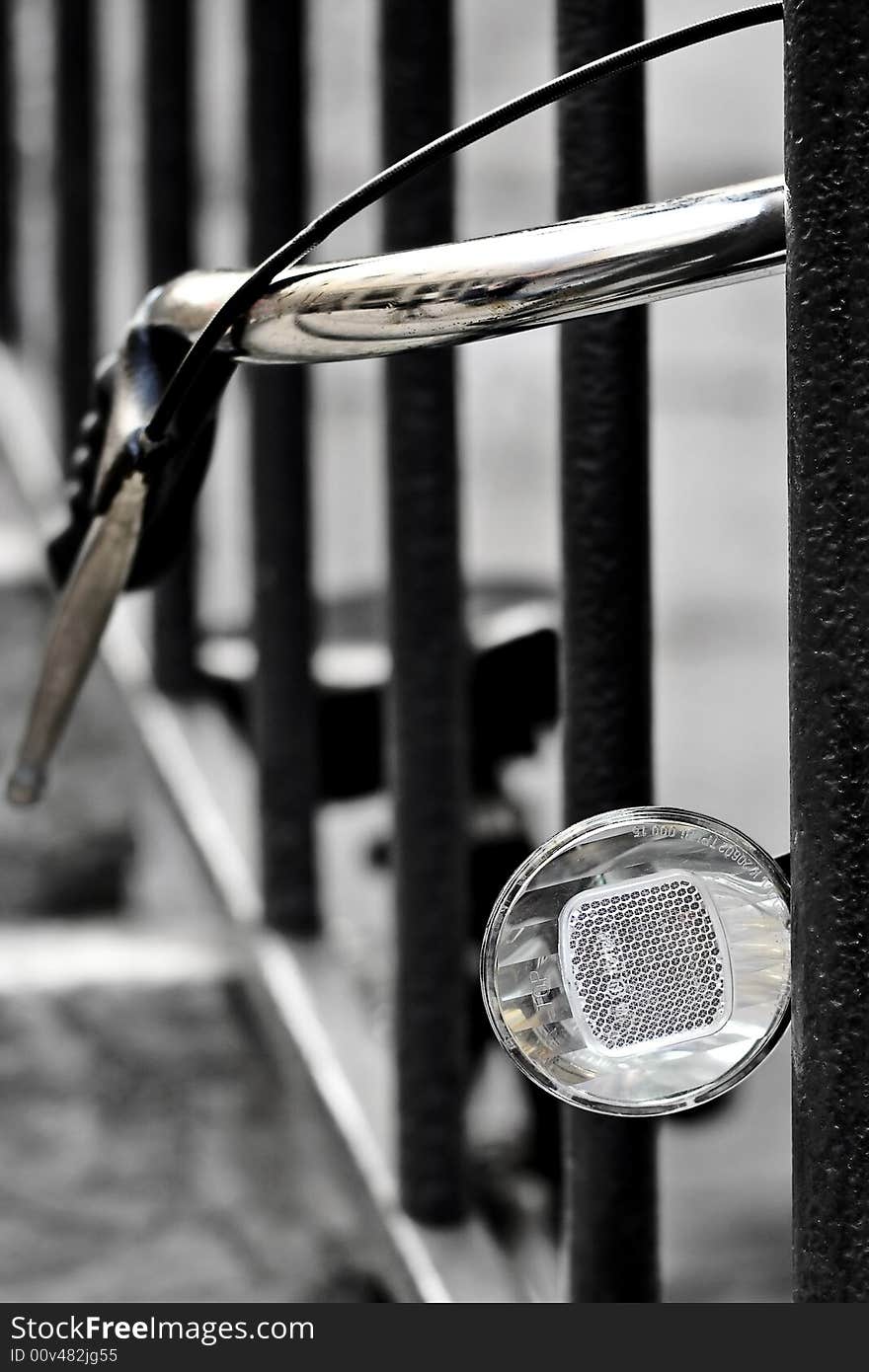 Detail of on old bycicle : handlebar and light. Detail of on old bycicle : handlebar and light